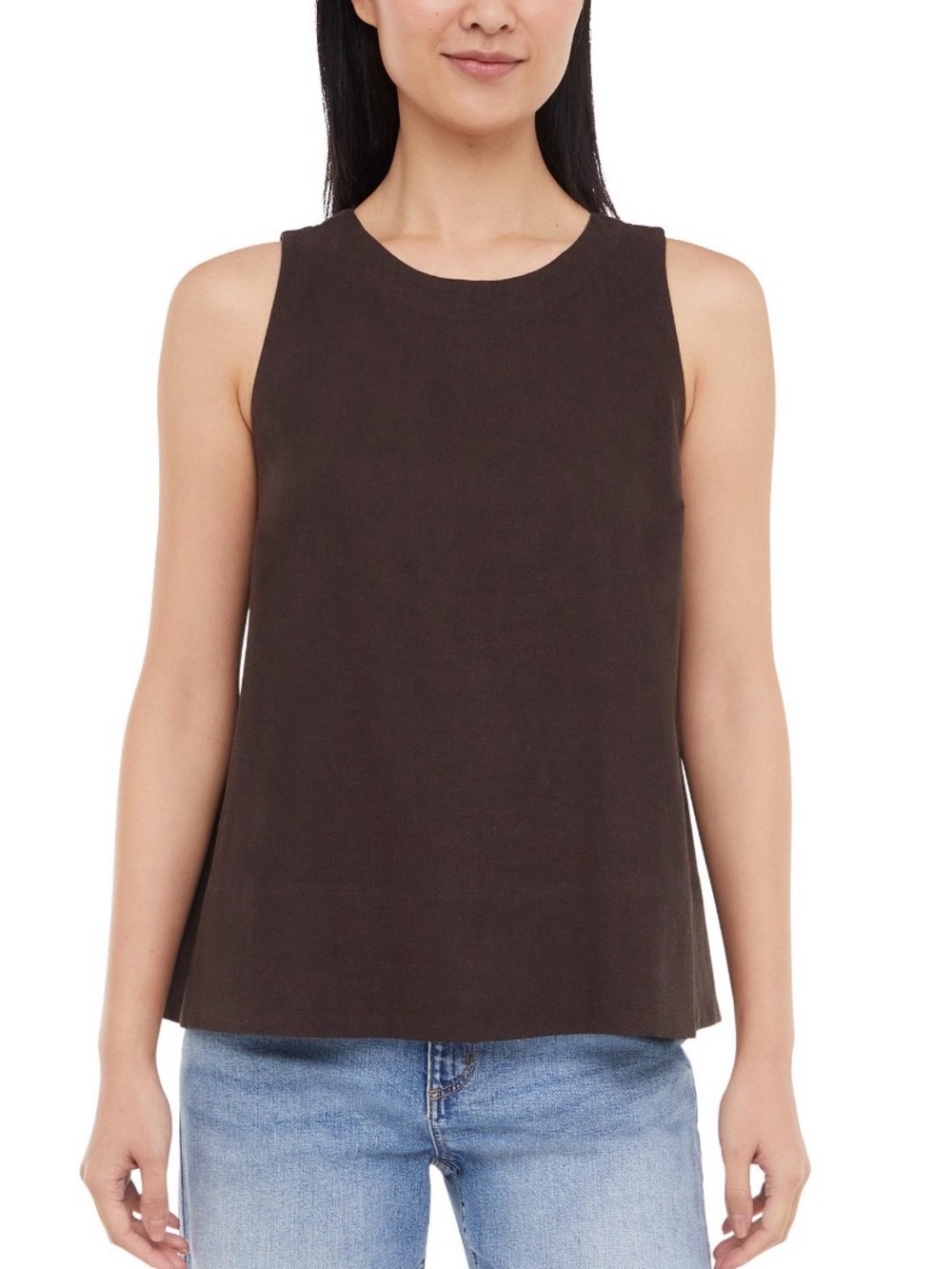 Sleeveless Brown Women's Linen Blend Tank Top - Classic A-Line